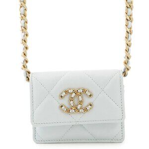 CHANEL CHANEL19 Matelasse Chain Wallet Lambskin Light Blue AP1787